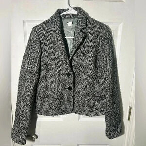 J. Crew Black White Tweed Herringbone Blazer Fully Lined Size 6